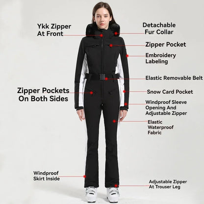 New Winter One-Piece Skiing Suit Thickened Slim Fitting Overalls Thermal Snowboard Jacket Jumpsuit Wind Proof Waterproof Ski Set