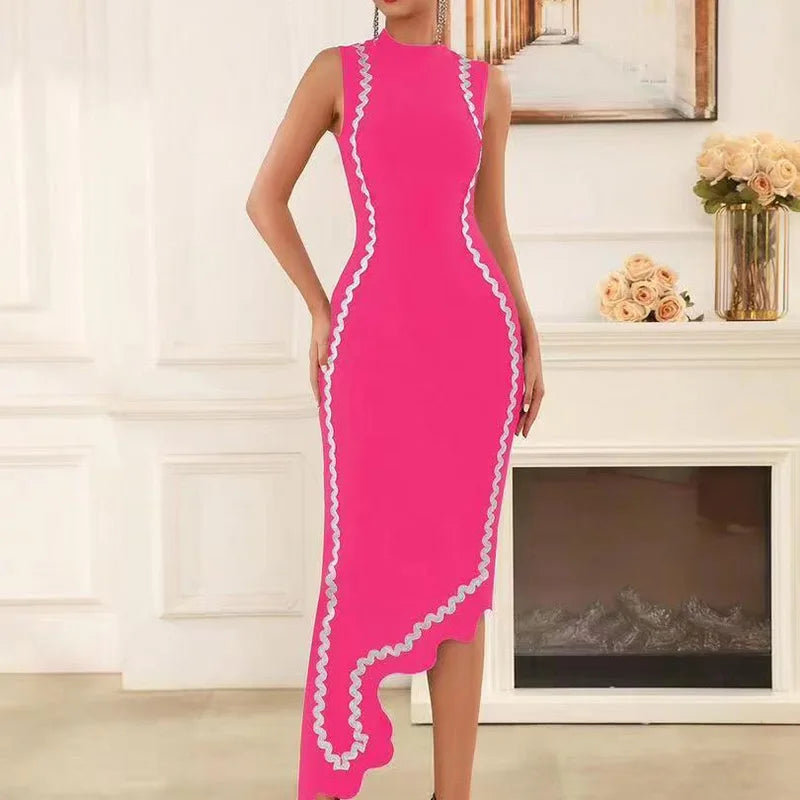 Ph5 Asymmetric Pink Wavy Dress - Shellss