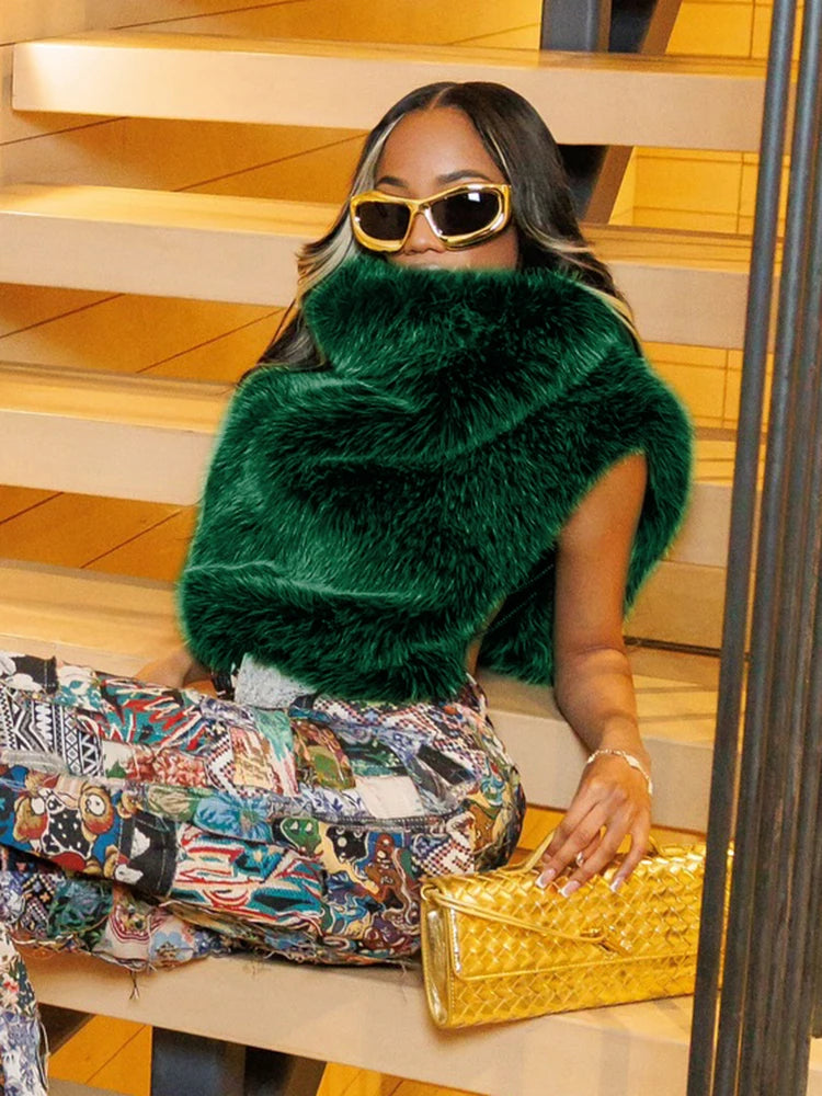 Turtleneck Furry GreenTank Top