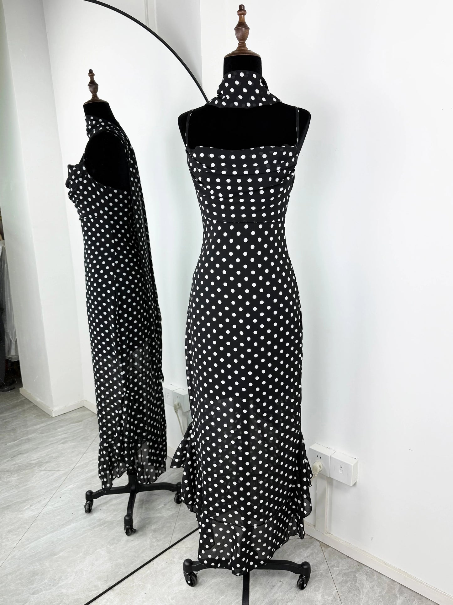 Polka Dot Dress with Scarf Ribbon