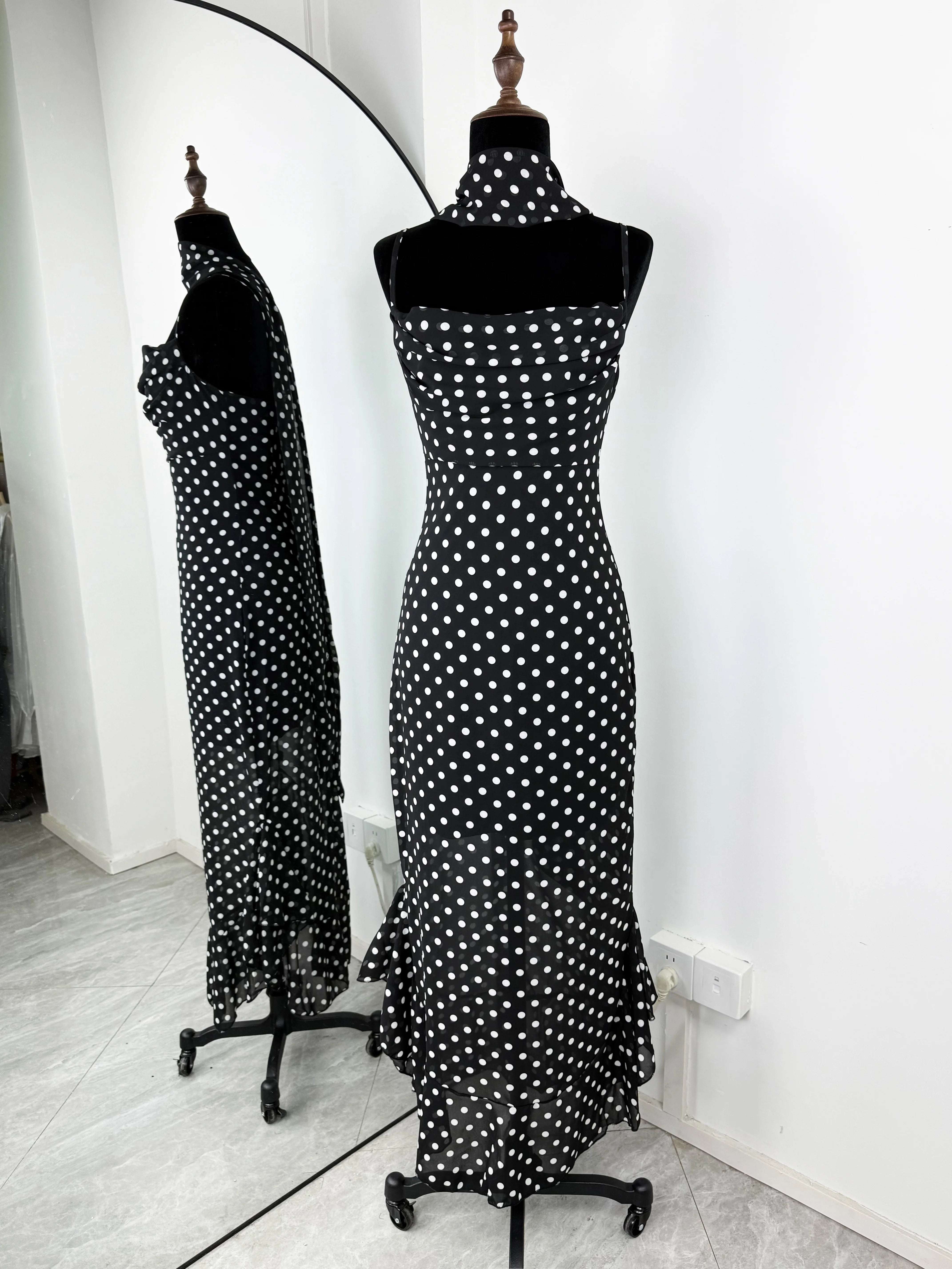 Polka Dot Dress with Scarf Ribbon