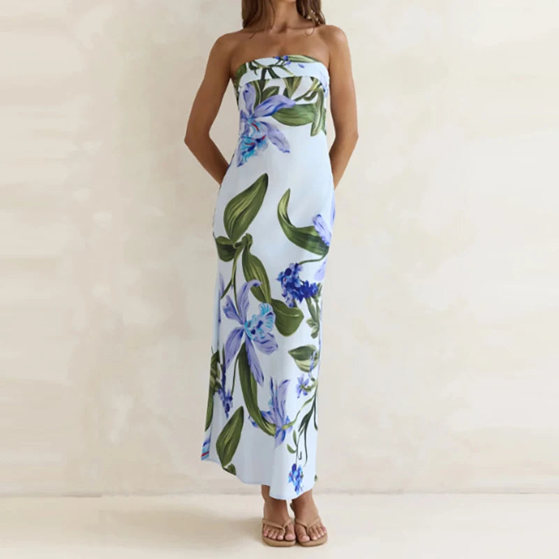 Floral Print backless vacation dress