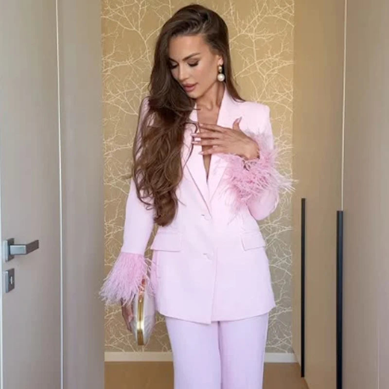 Pink Feather Blazer Dress