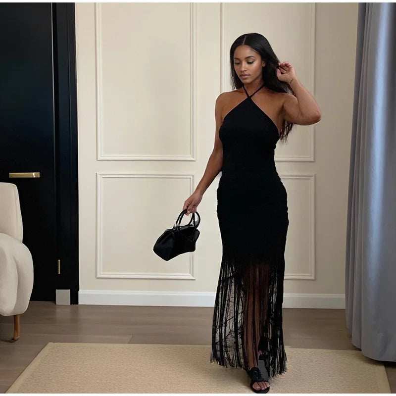 Party Tassel Dress halter neck celebrity - Shellss