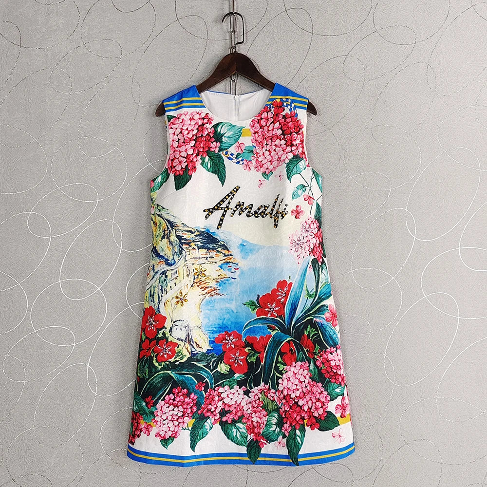 Dolce Sleeveless Colorful Flower Dress Bohemian