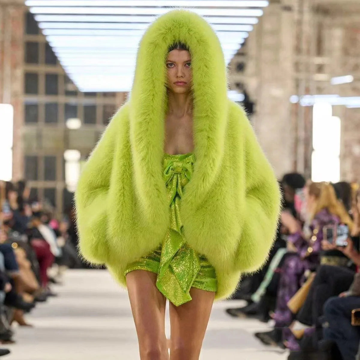 Solid Color Hooded faux Fur