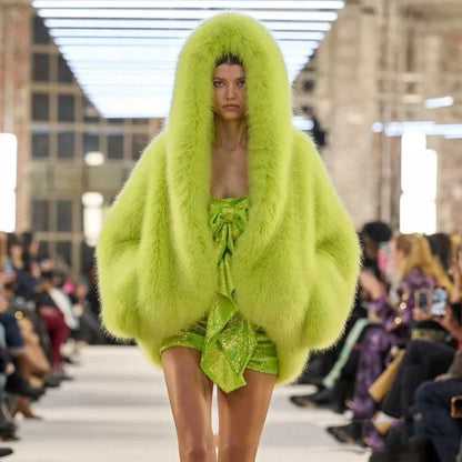 Solid Color Hooded faux Fur