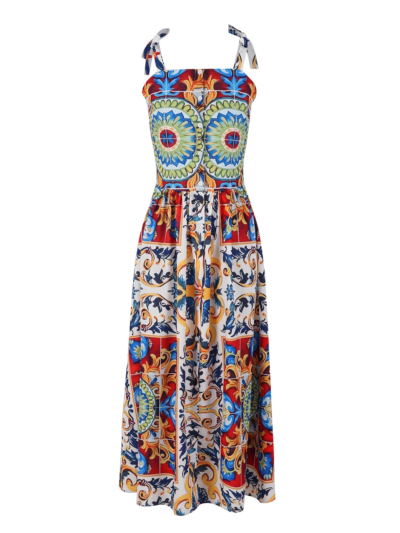 A line Bandage Print  Long Dress