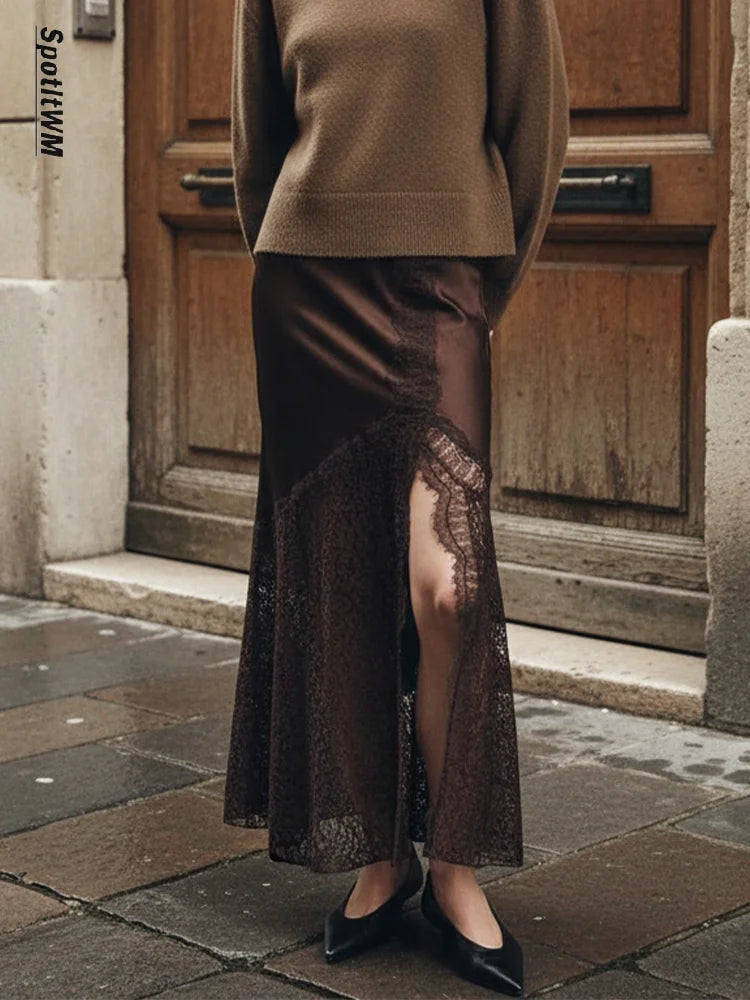 Brown Lace Long Skirts