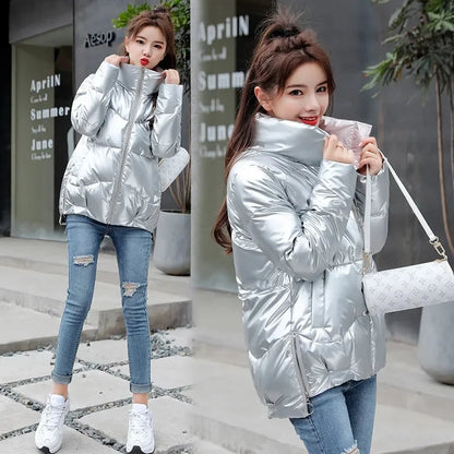 Winter Jacket Women Parkas Glossy Warm