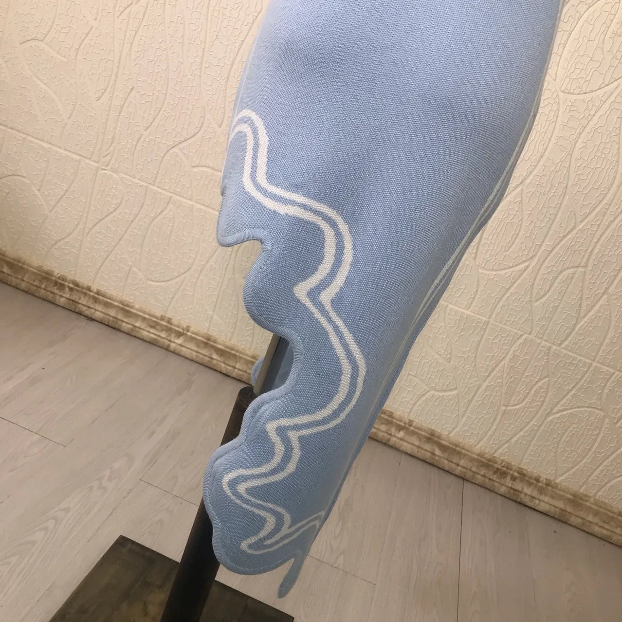 Asymmetric Wave Edge Dress BottomRound Neck Tanlan White Inlaid Edge Knit No Sleeves Dress Autumn New Style