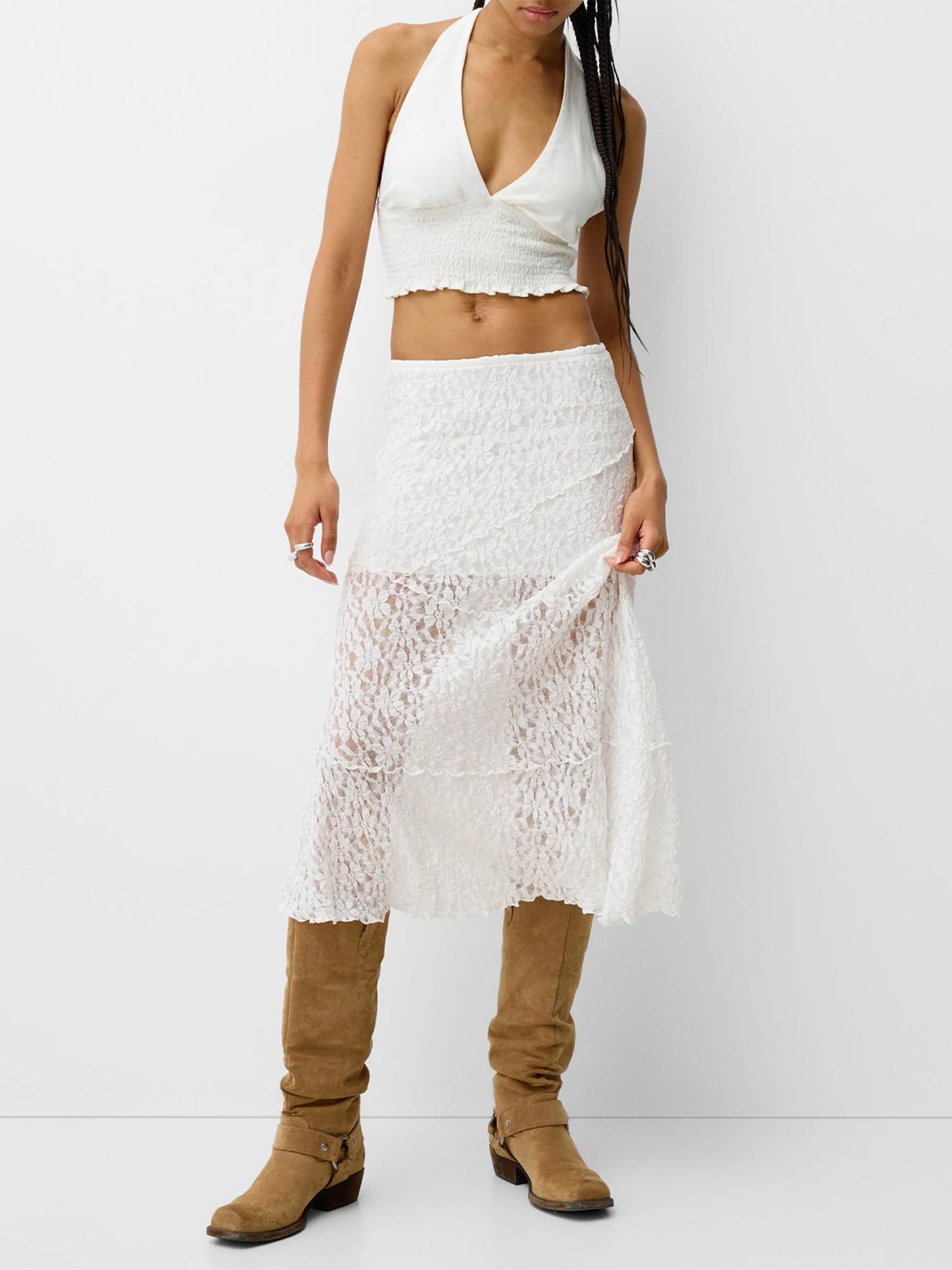 Lace Skirt Elegant Low Waist Patchwork