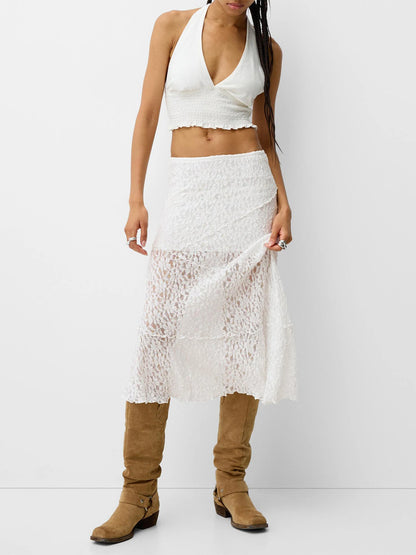 Lace Skirt Elegant Low Waist Patchwork