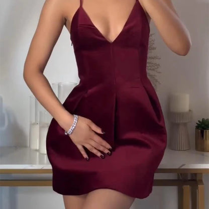 Retro Red Velvet Sling Dress For Women Elegant Vintage Dress Old Money