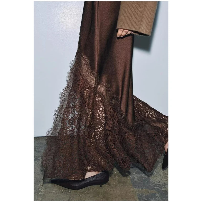 Brown Lace Long Skirts