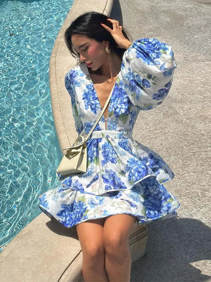 Vintage Floral Ruffle Mini Dress