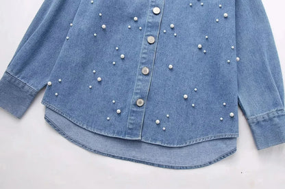 Pearl Denim Shirt Top Woman