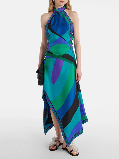 Printed Halter Top Skirt Set- Pucci Vibes