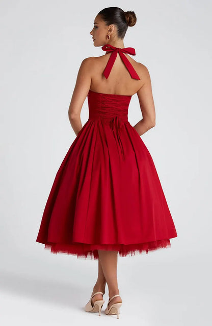 Red Midi Mesh Back Bandage Halter