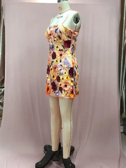 3D Flower Embroidery Tank Dress