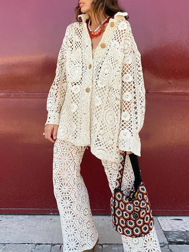 Loose Lace Crochet Shirt - HIgh end