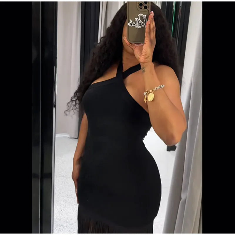 Party Tassel Dress halter neck celebrity