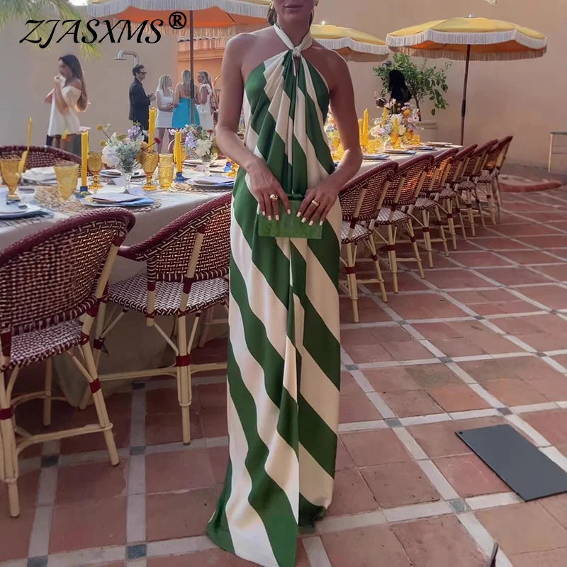 Green Striped Halter neck