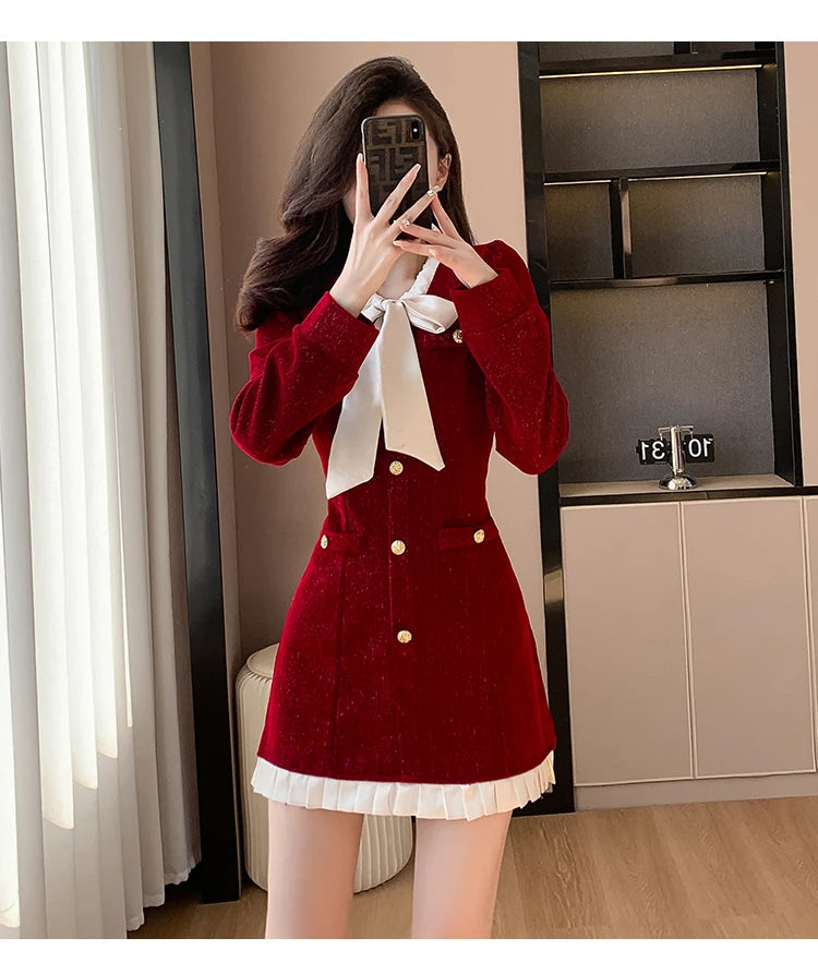 Luxury Burgandy red Velvet Dress