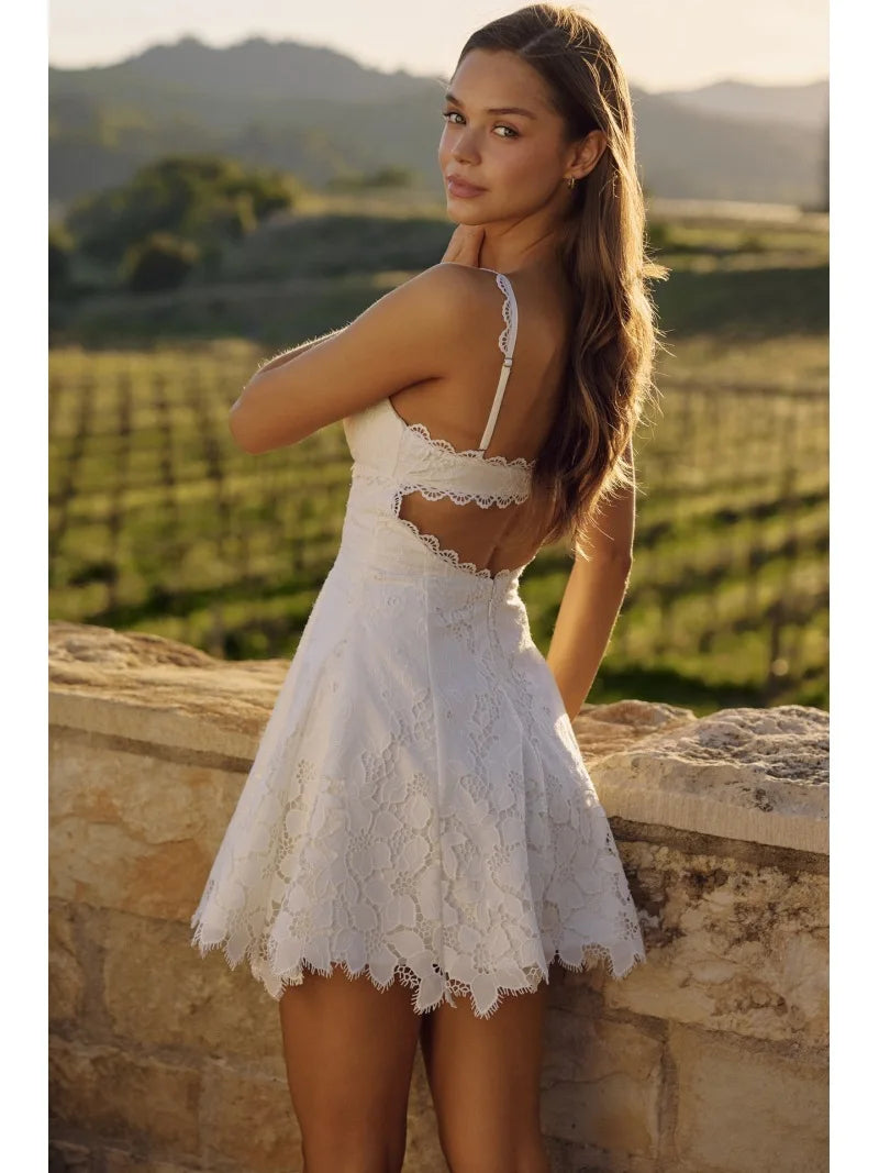 Elegant Backless Lace Trim Embroidery Mini