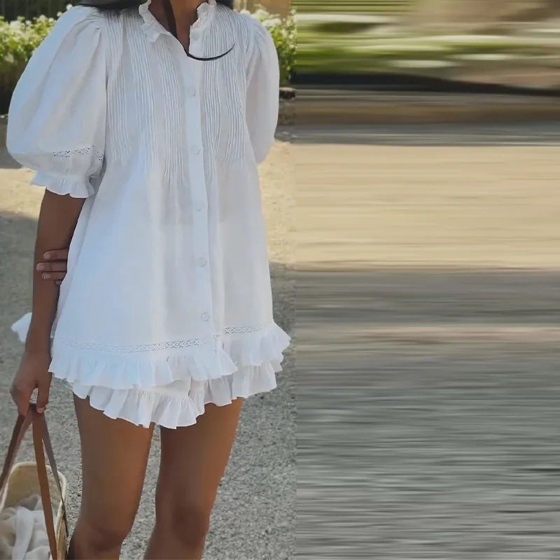 White puff sleeve set