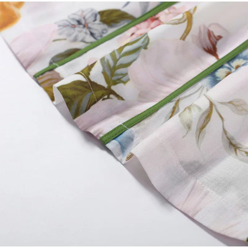 Women's Floral Print Linen Blend Maxi Dress Sweetheart Neckline Sleeveless Panelled Form With Contrast Floral Print