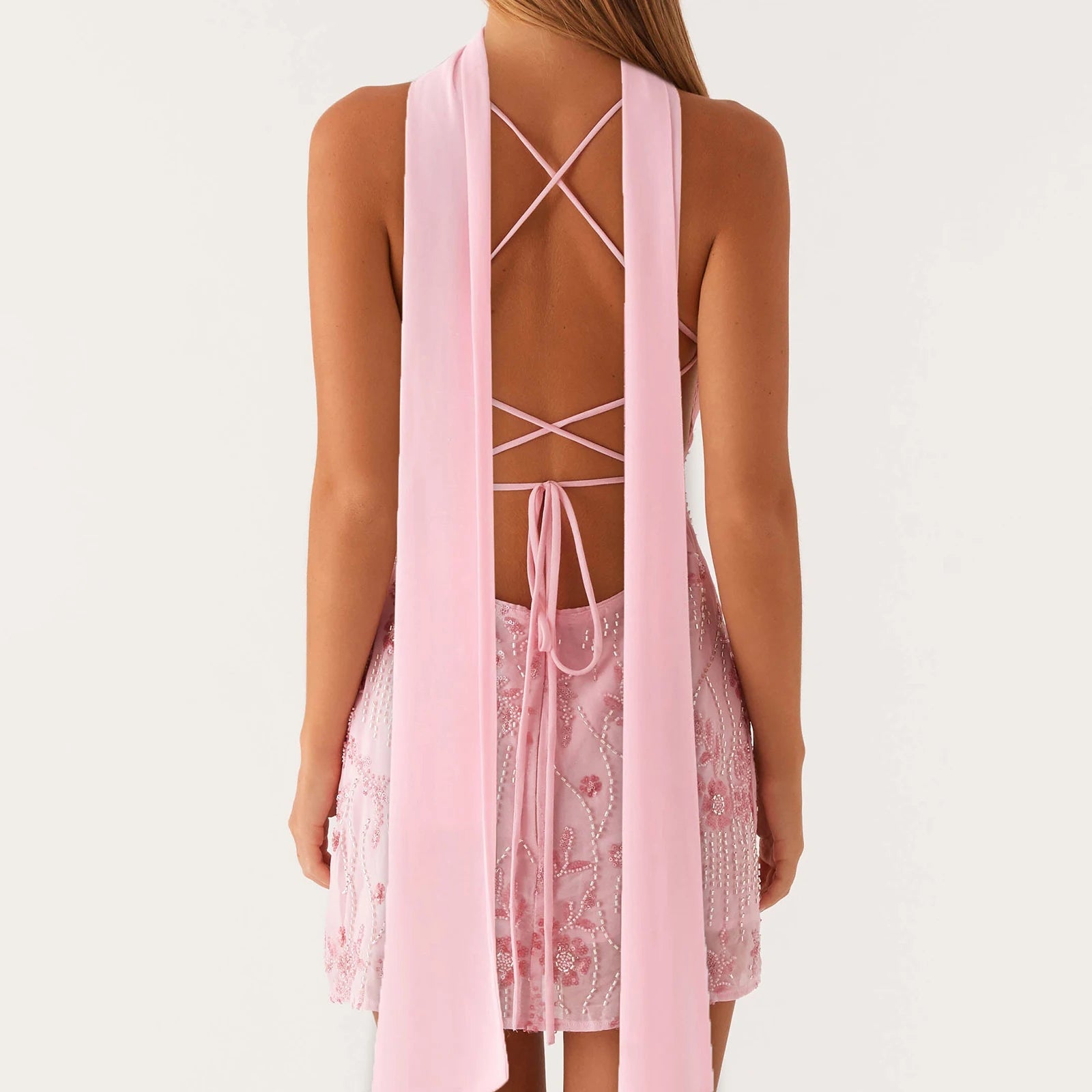 Sequined Flower Embroidery Beaded Bodycon Mini