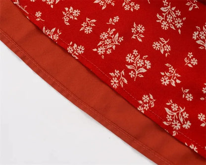 French Vintage Red Floral Print Dress