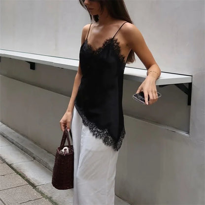 Lace Trim Satin Camisole V Neck