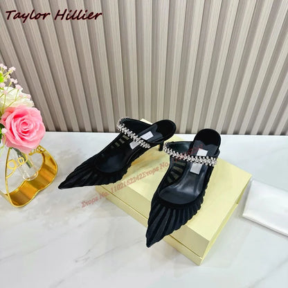 Leather Slippers Pointed Stiletto Heels Luxury