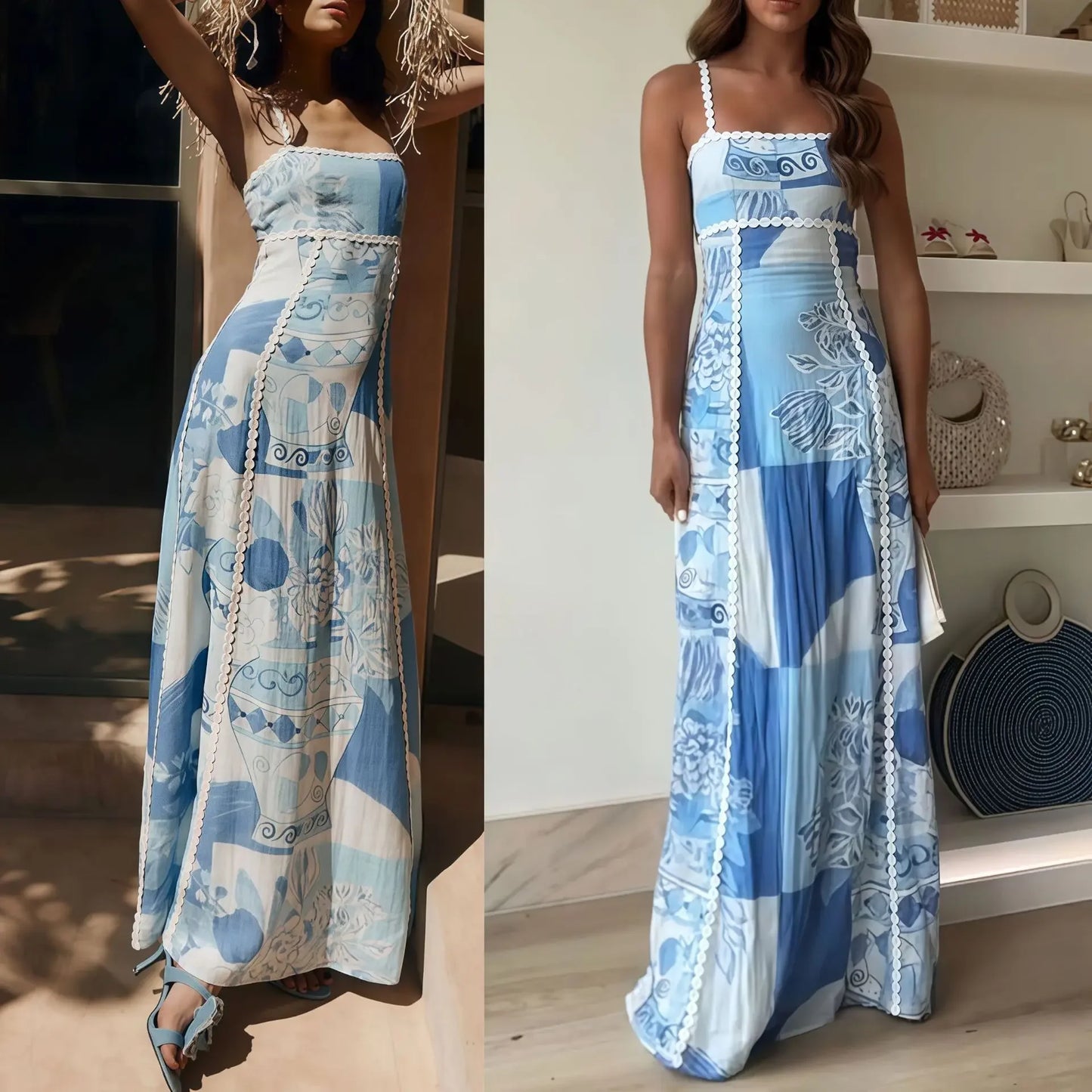 Butterfly back Knot Greece Dress Blue