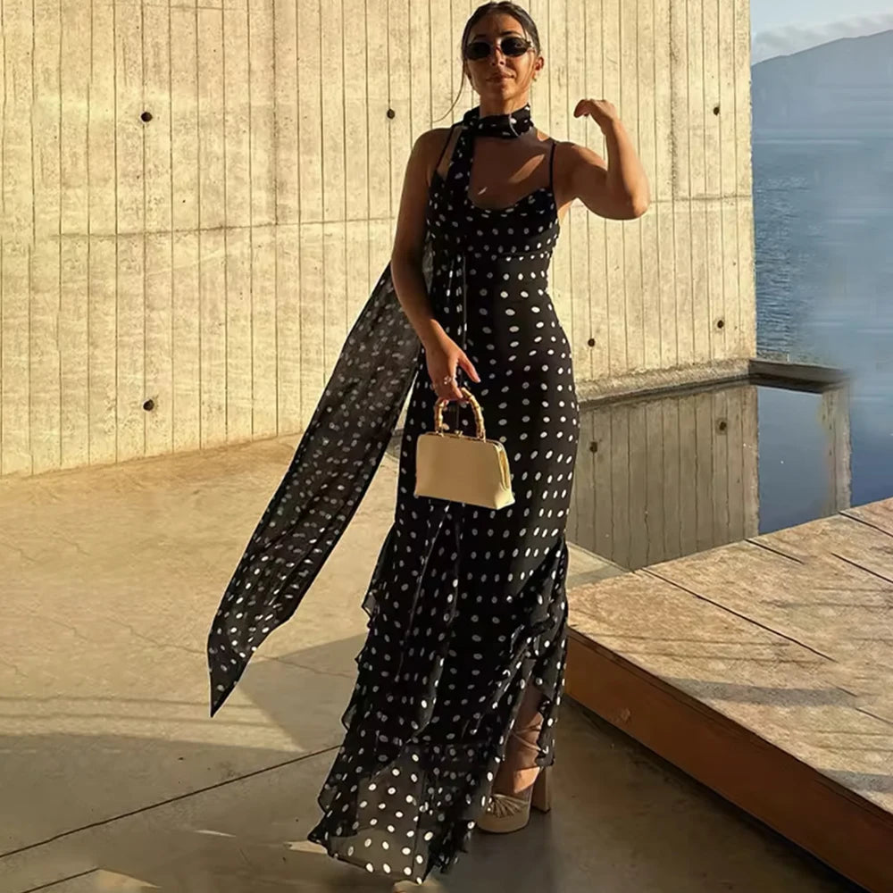 Polka Dot Dress with Scarf Ribbon