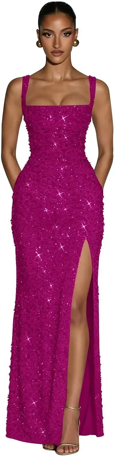 Eightale Sequin Prom Dress for Women Sparkly Mermaid Long Backless Formal Evening Party Gown with Slit