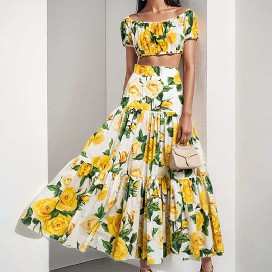 Summer Runway Yellow Rose Skirt set Dolce