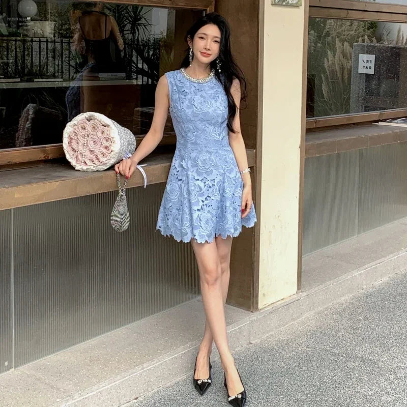 Embellished diamonds Self Portrait Blue Lace MIni
