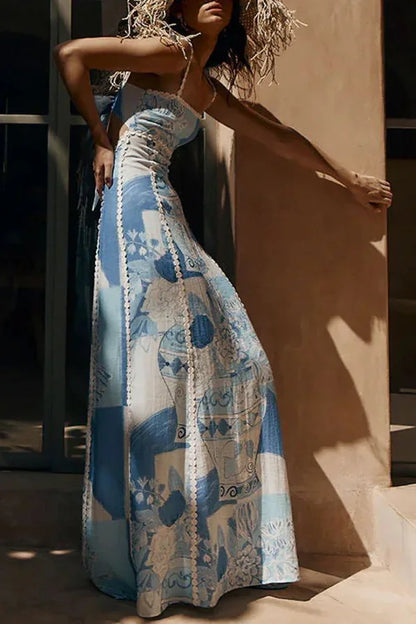 Butterfly back Knot Greece Dress Blue