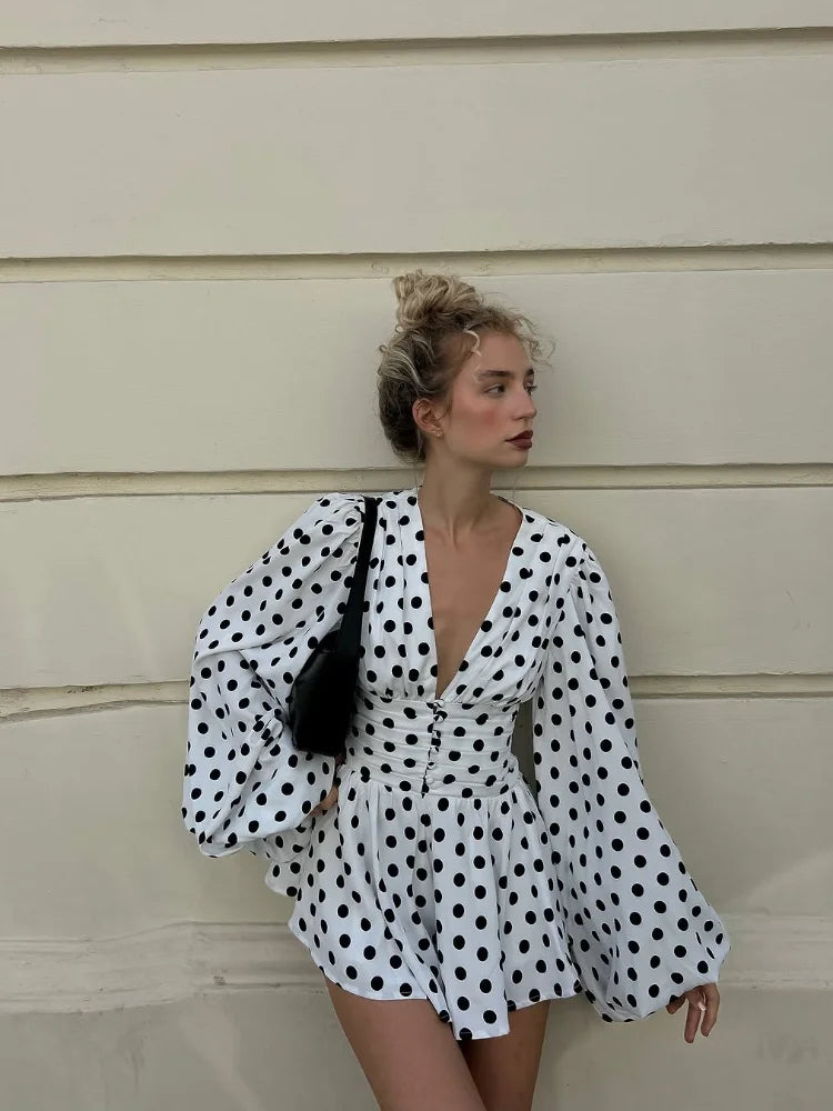 Fashion Polka Dot Pleated Mini Dress