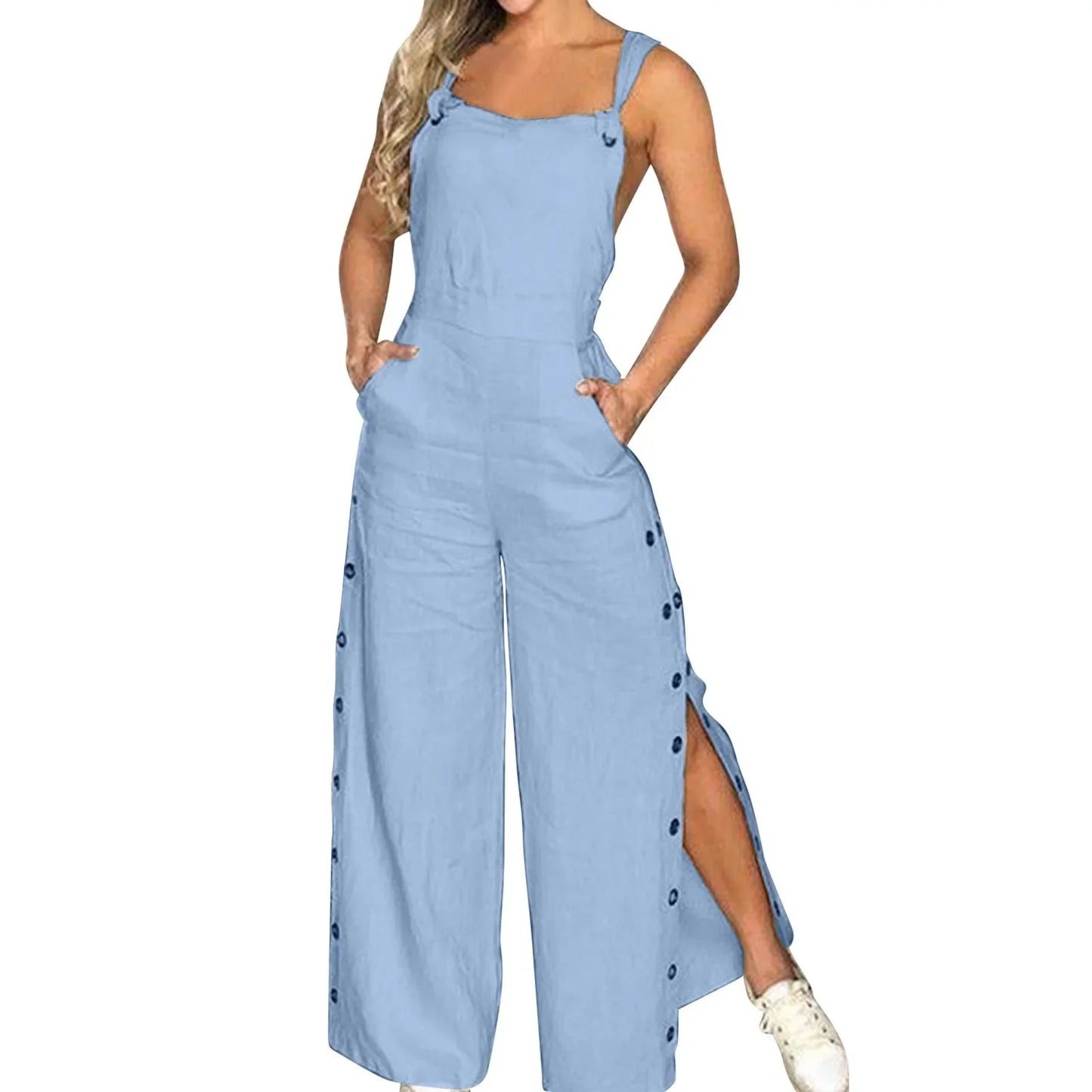 Summer Jumpsuit Wide Leg Button