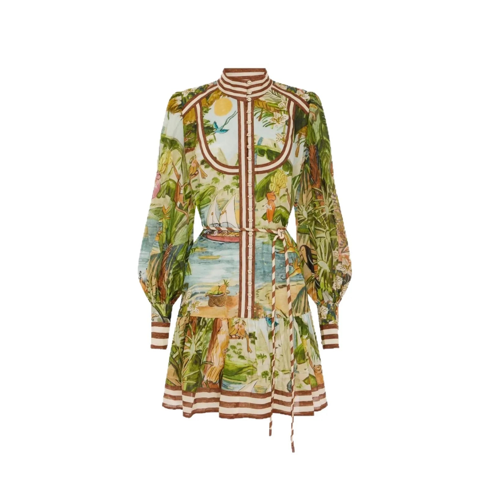 Summer New Women's Fashion Casual Printed Half High Collar Long Sleeve Lace Dress Versatile Street Commuting Fresh Women's Dress