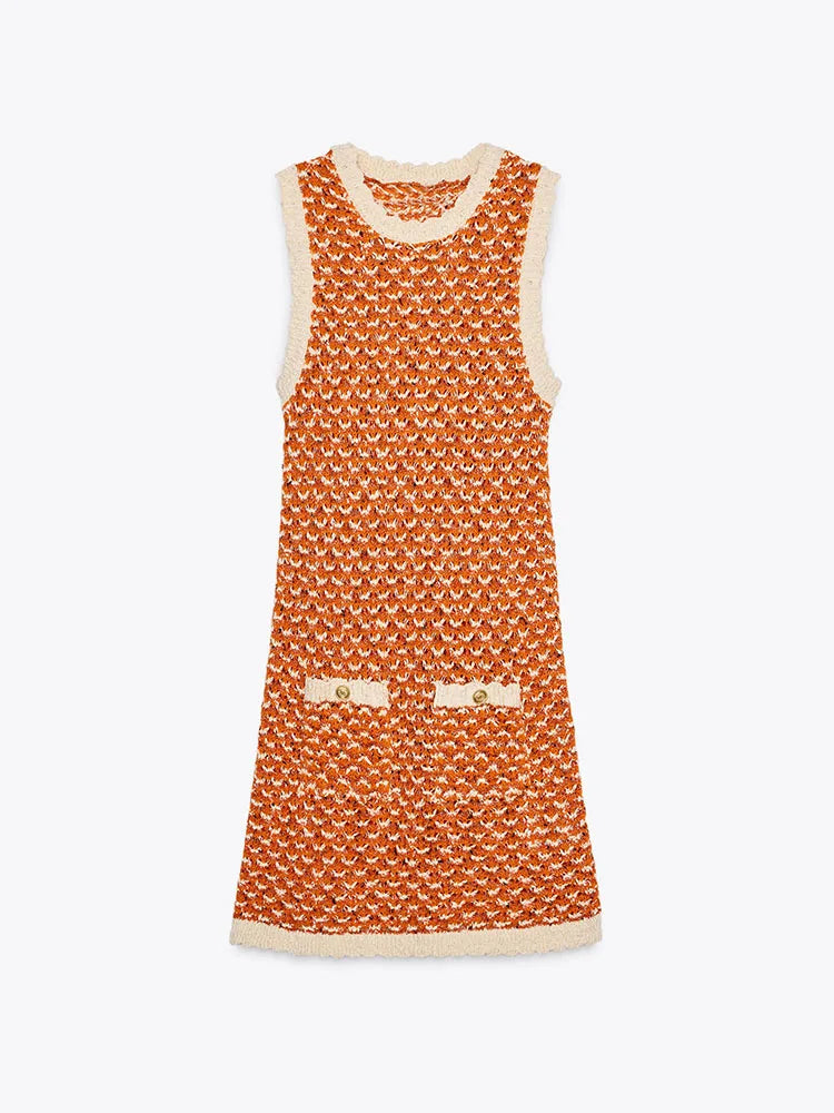 Summer New Arrival Women's Knitted  Dress round Neck Sleeveless Texture Classy Style Commute Fashion Single Piece