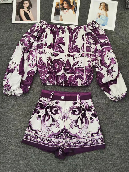 SS25 Latest Purple Majolica print Dolce Full Set