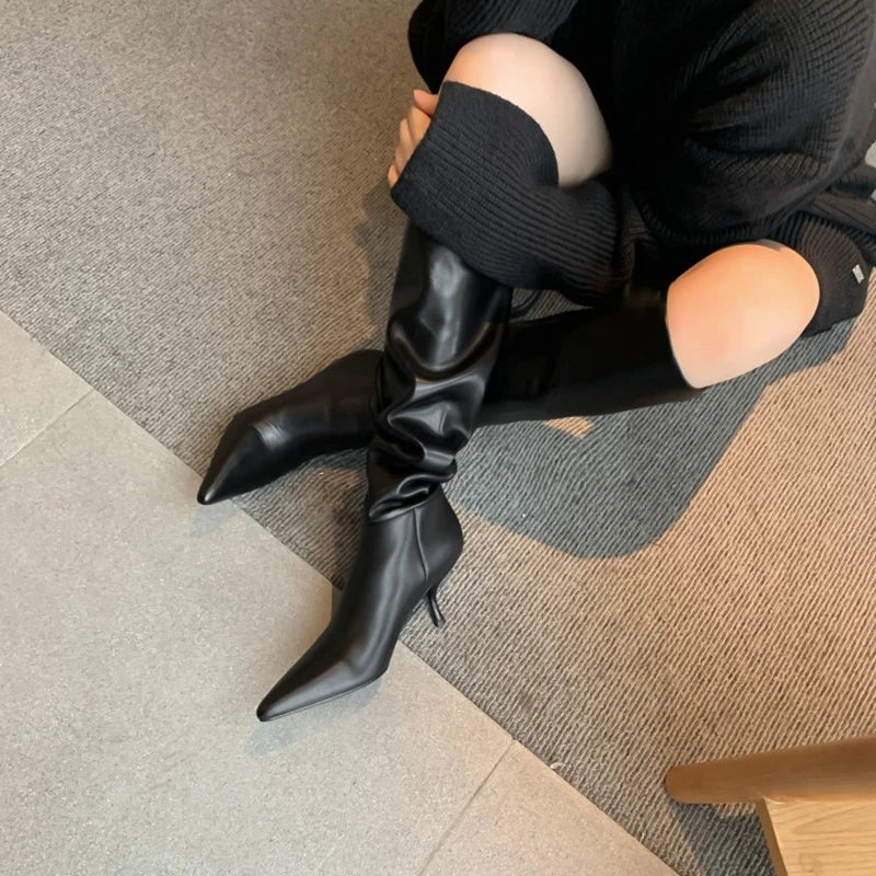 Pointed Toe Stiletto Leather Boots