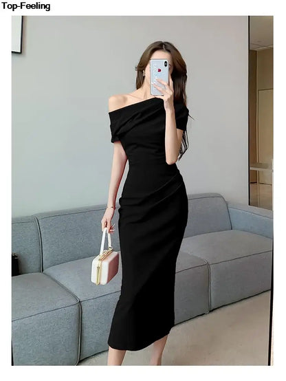 Elegant Off Shoulder Evening Party Dresses ONE SHOULDER DROP SHOULDER red