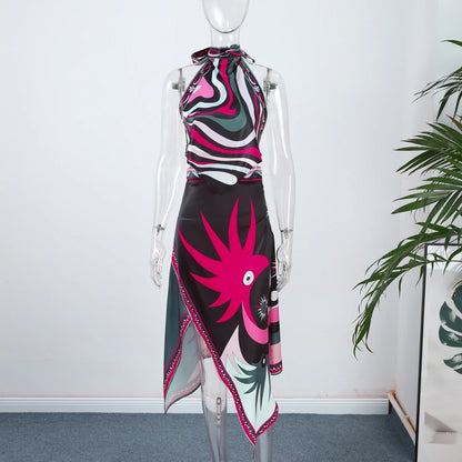 Printed Halter Top Skirt Set- Pucci Vibes