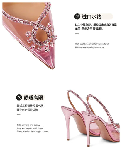 Pink Clear designer rhinestone heels